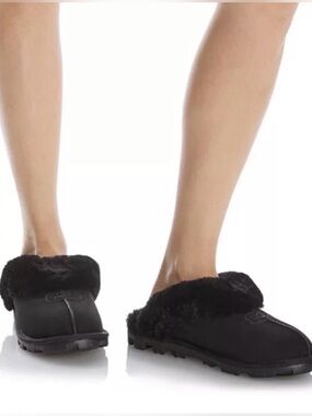 UGG Australia Coquette Shearling Collar Plush Slippers Black Women’s Size 7